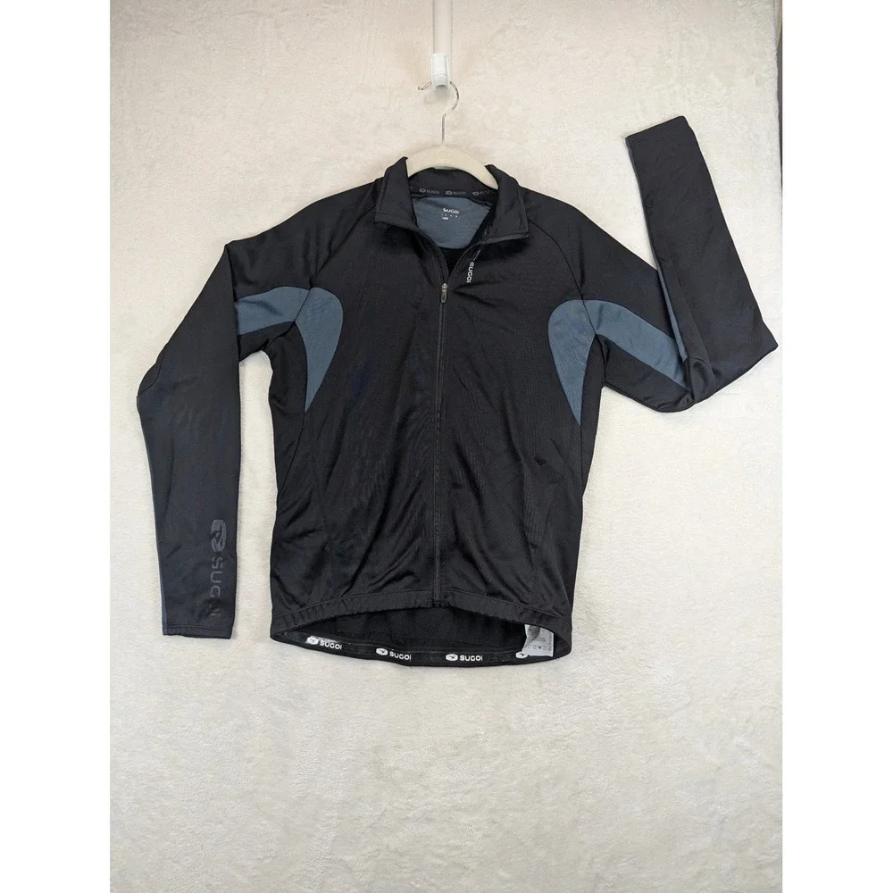 SUGOI Hotshot 3 Cycling Jersey Mens M Full Zip Long Sleeve Blue Black Pockets